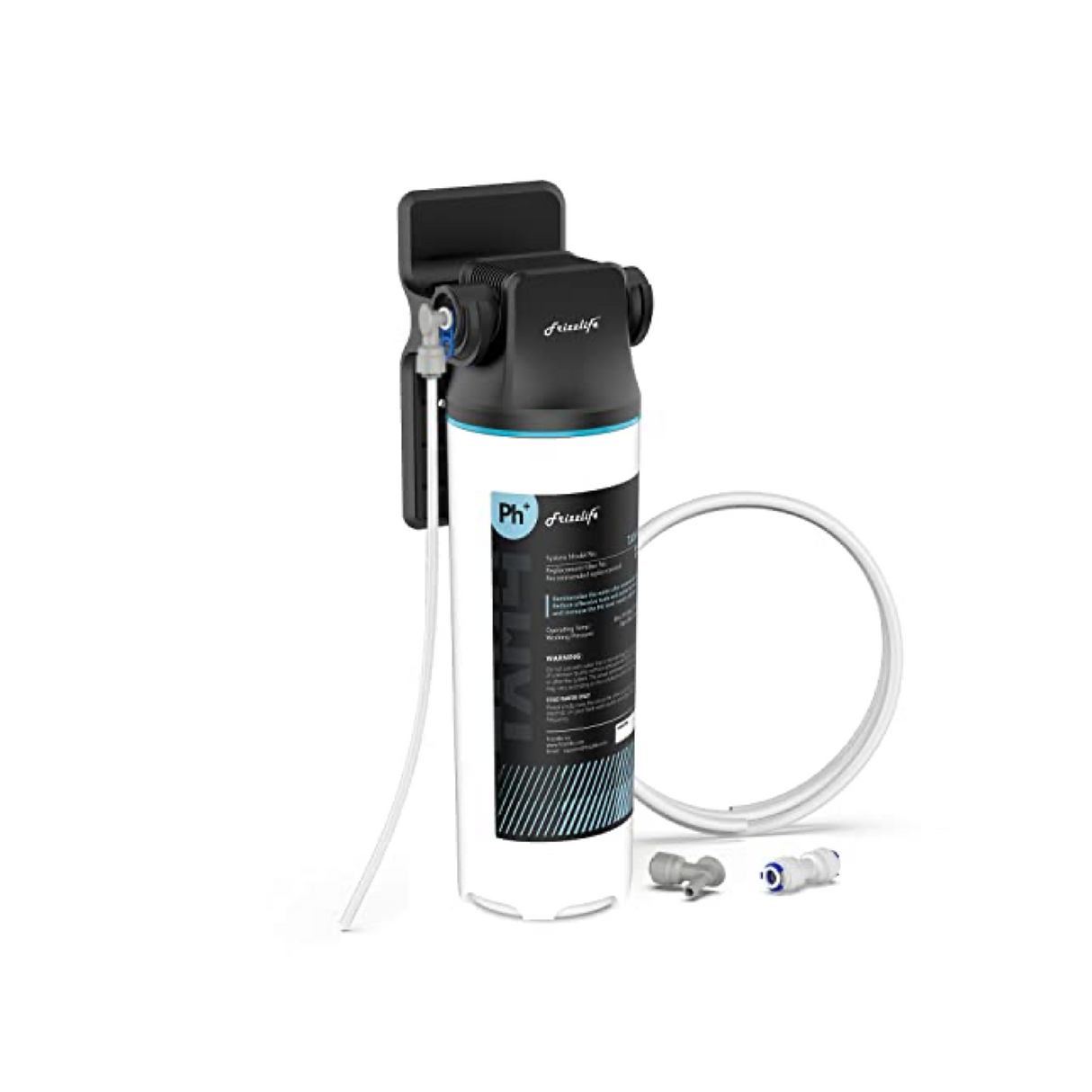 Frizzlife TAM4 Inline-Wasserfilter für unter die Spüle – alkalischer pH+-Remineralisierung, NSF/ANSI 42-zertifiziert, Geschmack und pH-Wert anpassen, wichtige Mineralien wiederherstellen, 1/4-Zoll-Rohr passend für Umkehrosmosesysteme